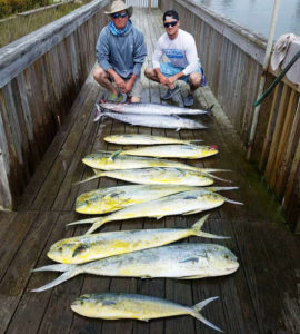 Having pitch rods and baits at hand allows dolphin fishermen to load up when a school is located. 