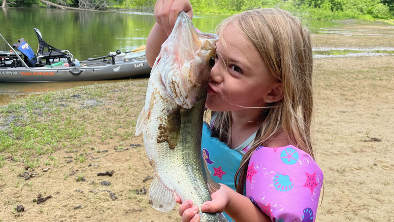 Four-year-old Molly Fulton was excited to catch this nice bass while fishing in Stokes County, N.C. on May 31, 2021.