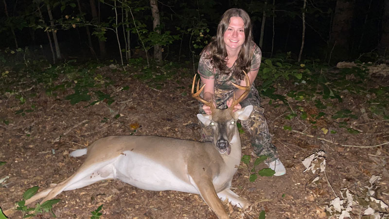 Sixteen-year-old Aubree Freeman of Pickens, S.C. killed her first deer, this Anderson County buck, on Sept. 11, 2021.