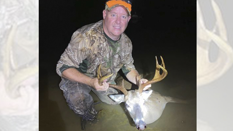 Nine-point buck taken on shores of Lake Murray with a PSE crossbow. Double lung shot wasn't enough to keep him from going for a swim.