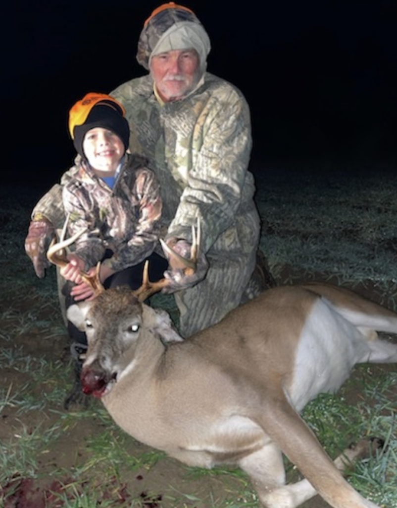 Selby “Eugene” Bass IV, tagged his first deer, an 8-point-buck, hunting with his grandaddy Selby “Gene” Bass, Jr. on their family farm.