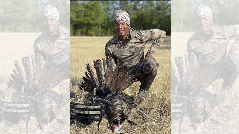 Malcom Stanley shot his second turkey ever at 55 yards with his Centerpoint CP400 crossbow on April 16, 2022 in Nakina, N.C.