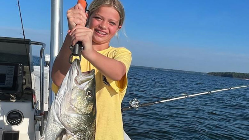 Twelve-year-old Madison Boyd caught this 14.14-pound striper at Lake Murray on July 3, 2o22. It's her largest striper to date.