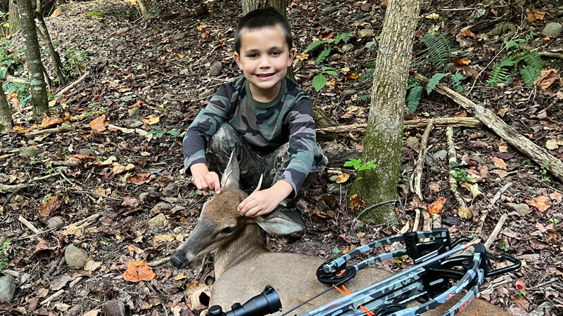 Five-year-old Cole Smith harvested his first deer on Sept. 18, 2022 in Harnett County, N.C. with a 25-yard crossbow shot.