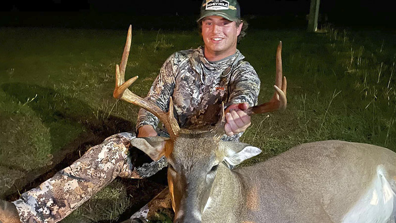 Chase Wallace of Chesterfield, SC killed an 8-point bruiser in his home county on Oct. 7, 2022 during an evening hunt with his .243 Savage.