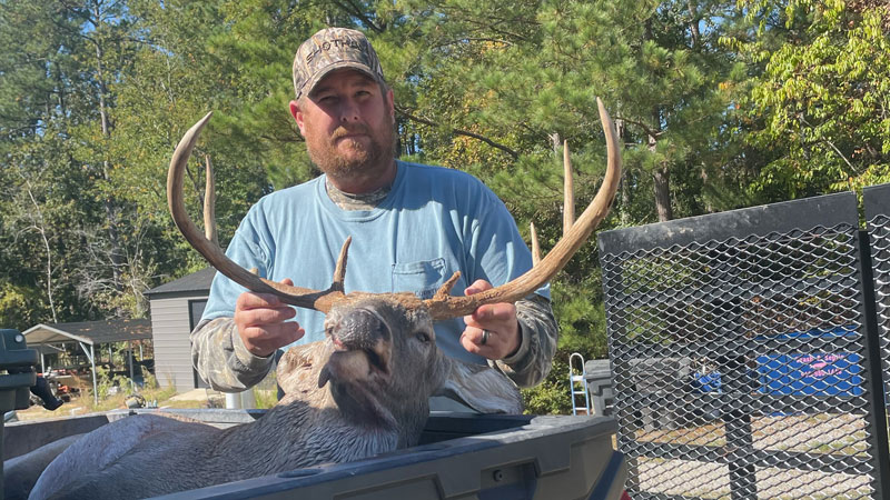 Chris Moss of Angier NC killed this wide-racked, 181-pound buck in Johnston County, N.C. The spread was 22.5 inches on the inside.