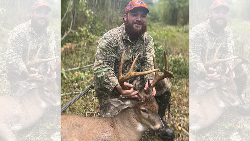 Darrell Kiser killed this heavy 8-point on Oct. 4, 2022 with his CVA Optima V2 muzzleloader on game land in Tyrrell County, NC.