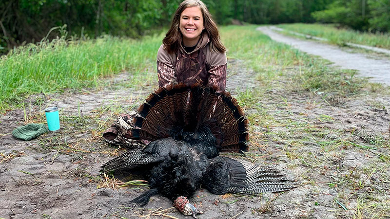 Abby Meza killed this approximately 3-year-old gobbler in Robeson County, NC. The bird had a 9.5-inch beard.