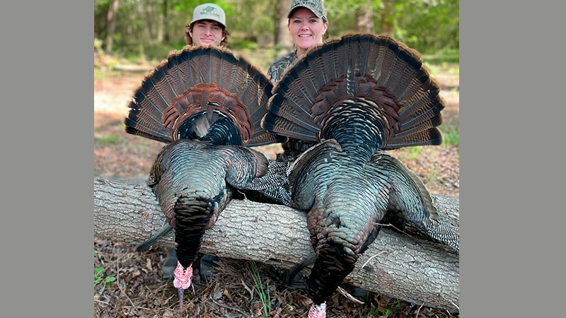 Austin Adams was hunting with his mom, Lisa Adams of Angels N Camo, when they doubled up on these two Beaufort County, NC longbeards.