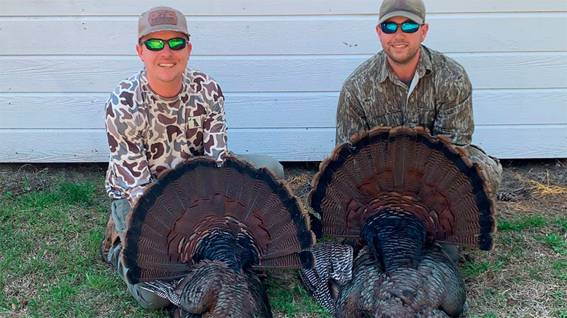 Ridge McKeithans called in a rare split spur turkey for Chris Joyner to harvest, and the two friends doubled up in Lake City, SC on March 24.