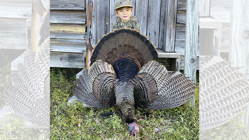 Hunting on March 19 in Williamsburg County, SC, youth hunter Henry Jones of Murrells Inlet killed his first gobbler.