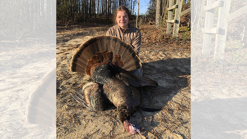 Sara Rogers of Camden, SC killed a big Kershaw County gobbler on March 19, 2023. Her brother, Fisher Rodgers, did the calling.