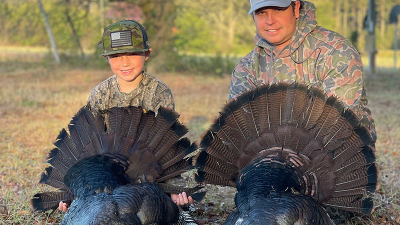 Stone Jackson, 6-years-old, killed his first turkey and doubled down with his dad Bryan Jackson on March 25, 2023 in Dillon County, SC.