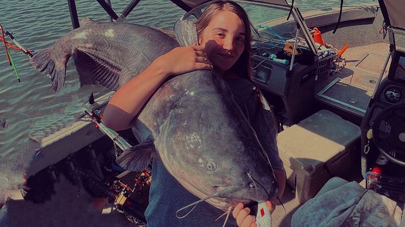 Georgia Sutton caught this big blue catfish at Kerr Lake, NC.