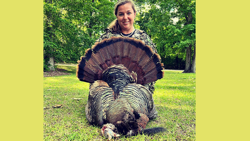 Tara Hughes killed her first turkey on May 4, 2023 in Lenoir County, NC. It had a 10.5-inch beard and 1-inch spurs.