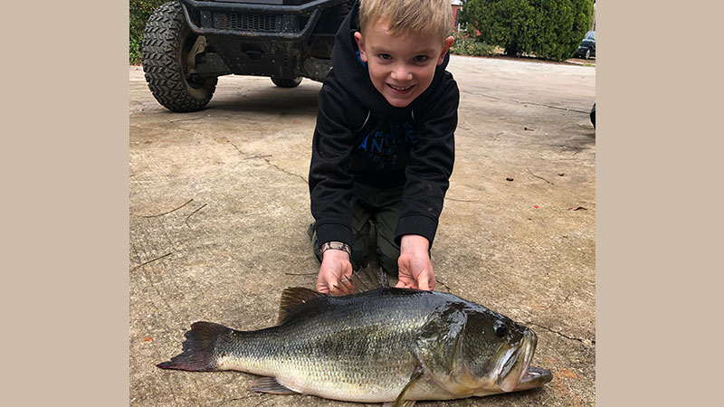 Blaize Brehmer caught this 10 pound bass in a pond in Clinton, SC.
