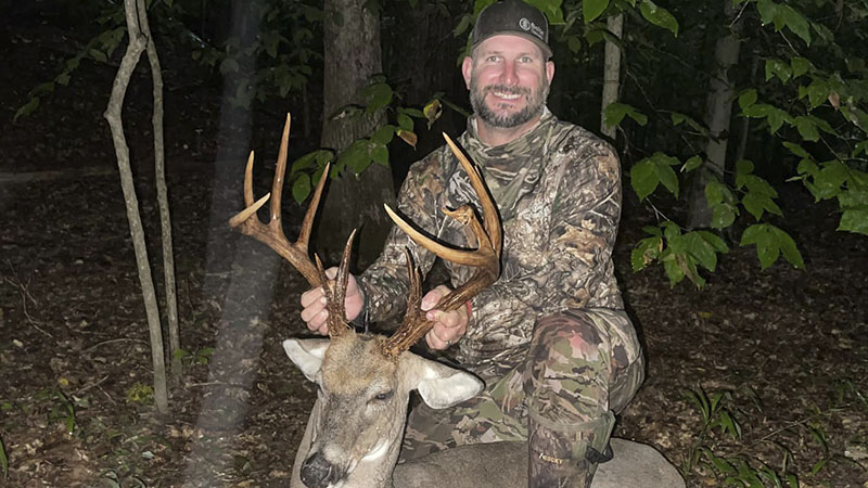 Aaron Flinchum harvested a big Stokes County, NC buck during an evening hunt on Sept. 12, 2023. The buck has been green-scored at 155 inches.