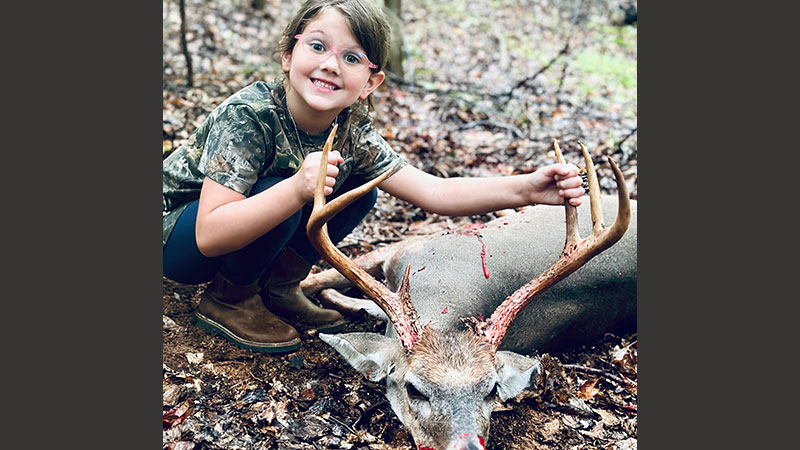 Harley Edwards, 6-years-old, killed this 9-point buck on opening day of deer season in Vance County, NC (Sept. 9, 2023).