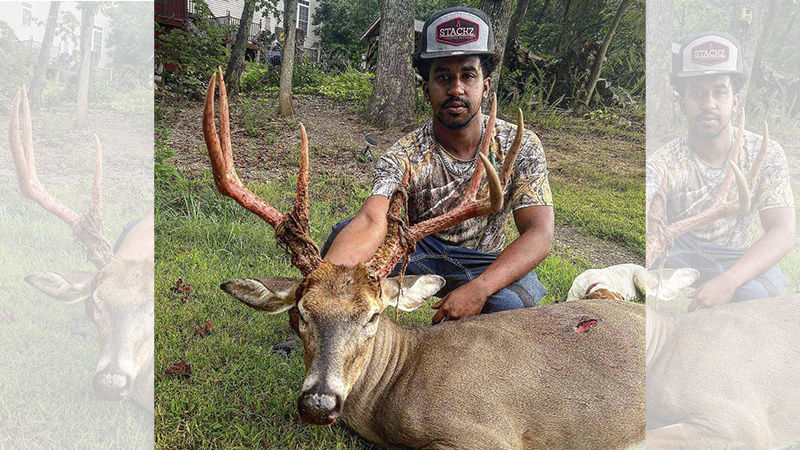 Xavier Campbell killed a big 7-point buck that was shedding velvet in Guilford County, NC during an early September bowhunt.