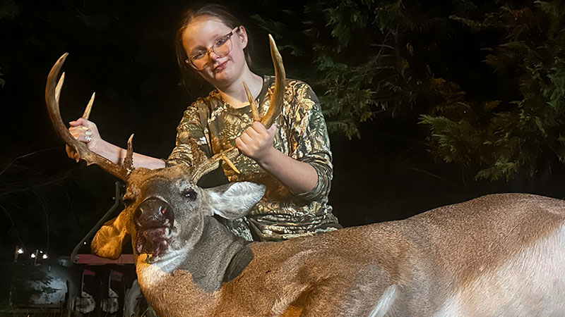 Ten-year-old Olivia Hodges was hunting in NC on Sept. 21, 2023 when she killed her first buck, a 12-point trophy.