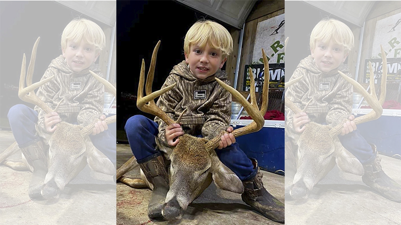 Hunting on Oct. 19, 2023, 7-year-old Hopson Gause of Kingstree, SC killed a big 7-point Sumter County buck that weighed 170 pounds.