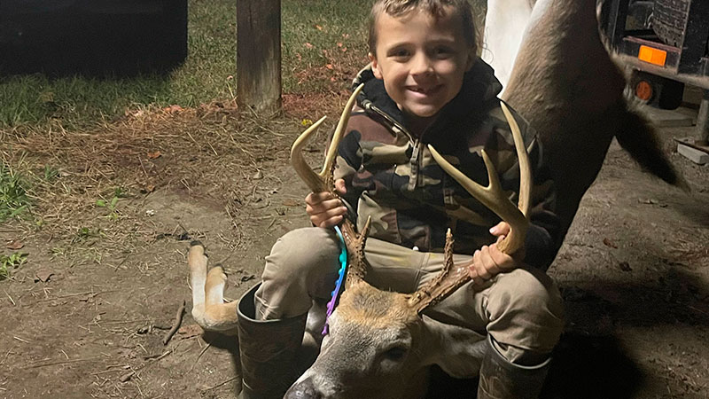 Seven-year-old Kyler Manning killed an Edgecombe County buck on Oct. 15, 2023 while hunting from a box blind with his dad.