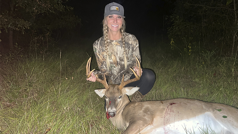 Madelyn Freeman, 22-years-old, took down her first buck in Darlington County. The 8-point buck weighed 196.4 pounds.