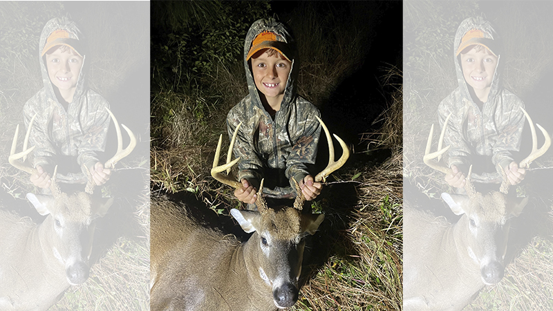 10-year-old Smith Andrews killed his first deer, this Nash County 8 pointer, with his father along side.