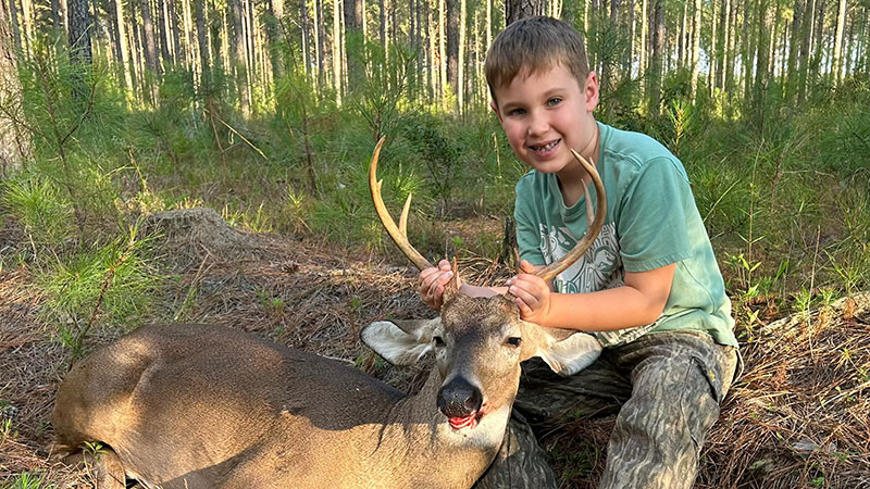 7-year-old Gray Henderson took an 8-point buck Oct. 7, 2023 in Williamsburg County, SC. His 1st buck!