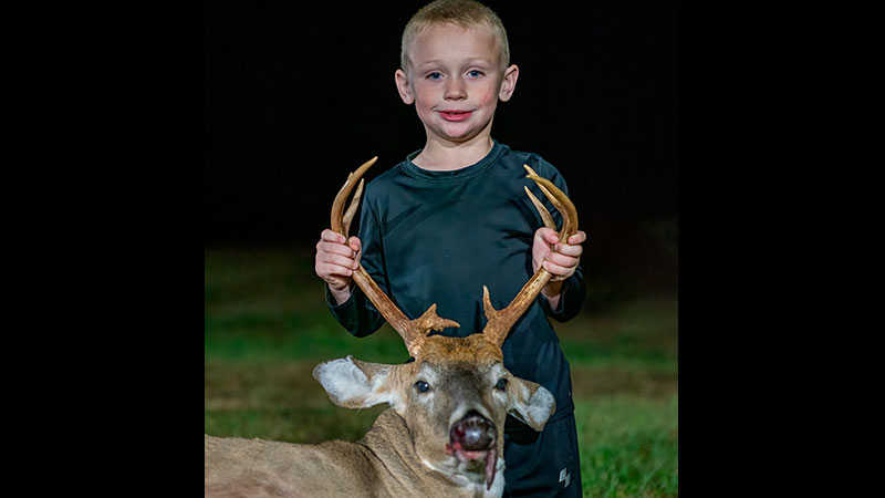 Six-year-old Easton Childress harvested his first deer on Oct. 25, 2023 in Chatham County, NC.