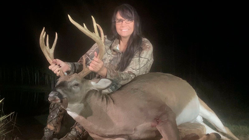 Kathy Grayson killed a 243-pound buck on Oct. 9, 2023 after the deer eluded her during daylight hours for several days.