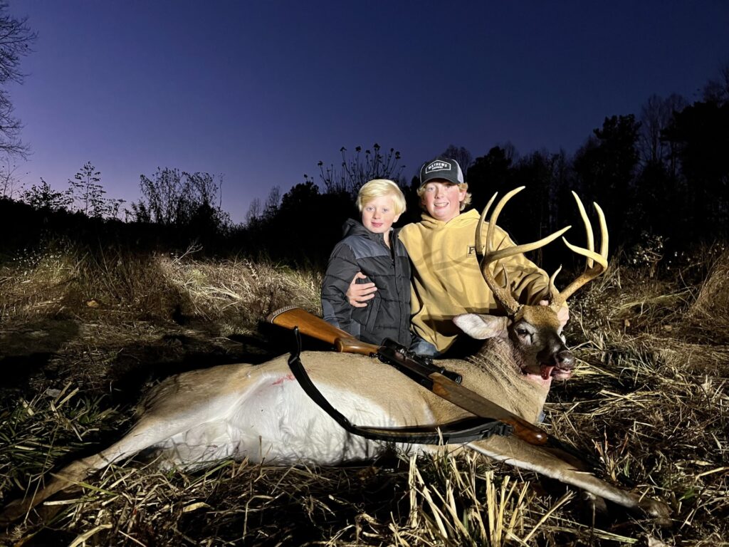 Griffin Hollingsworth killed an 8-point buck in Franklin County, NC on Nov. 2, 2023 with his little brother asleep in the stand.