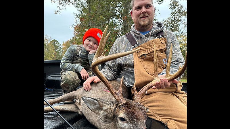 Travis Jefferson killed a 9-point, Beaufort County buck on Nov. 11, 2023. His 6-year-old son Walker was in the blind with him.
