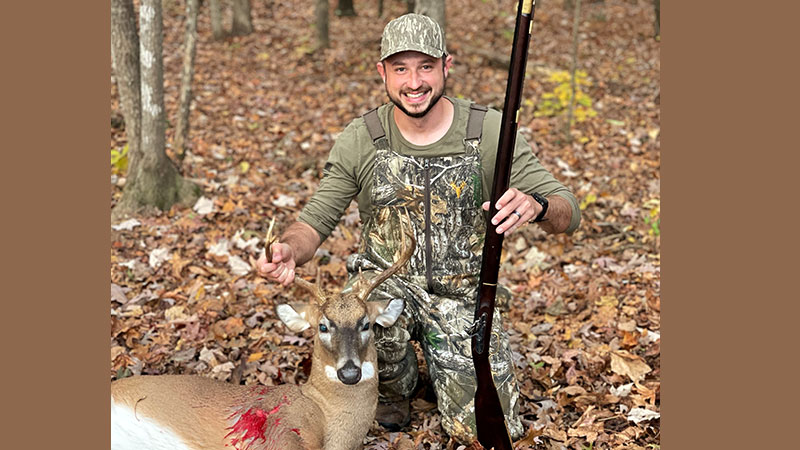Derek Horner killed a Franklin County 8-point buck on Nov. 9, 2023 while hunting with a .50 caliber flintlock rifle.