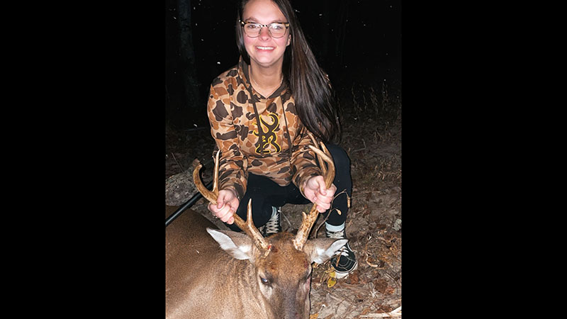 Trinity Euten killed this 8-point buck in Florence County, SC on Oct. 27, 2023.