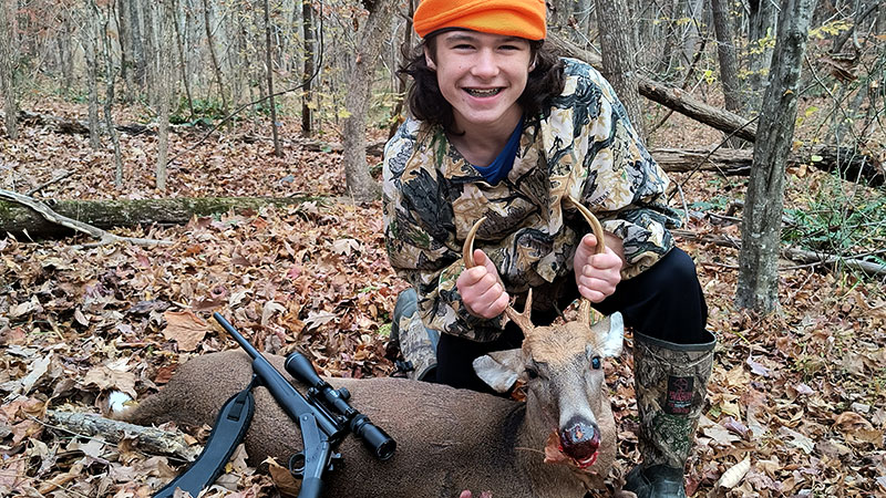 Chris Bentley Jr. shot a 5-point buck and a doe on the morning Nov. 12, 2023 with his single shot .243 in Orange County, NC.
