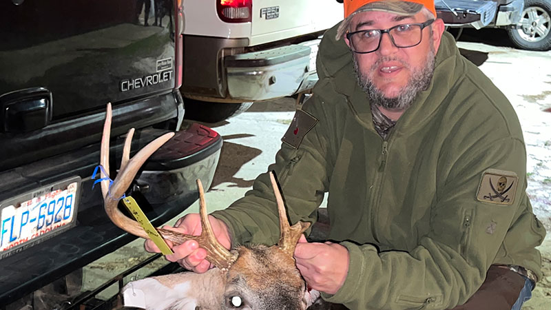 Jeffrey Tillitt killed a broken-antlered buck in Franklin County, NC during a hunt in mid-November 2023.