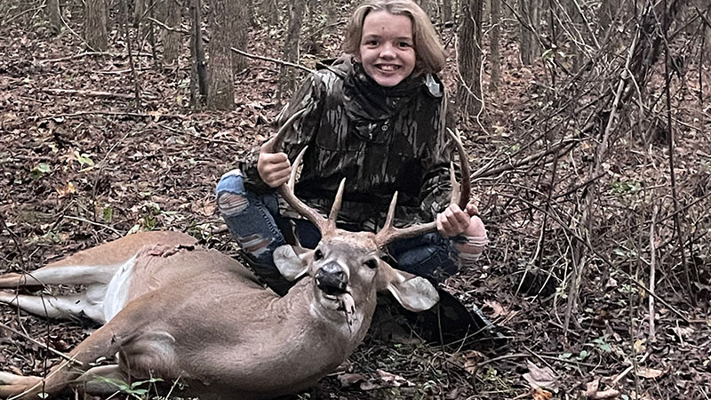 Raelynn Champion killed this 7-point buck in Darlington County, SC on Oct. 21, 2023. It's the first deer he has ever killed.