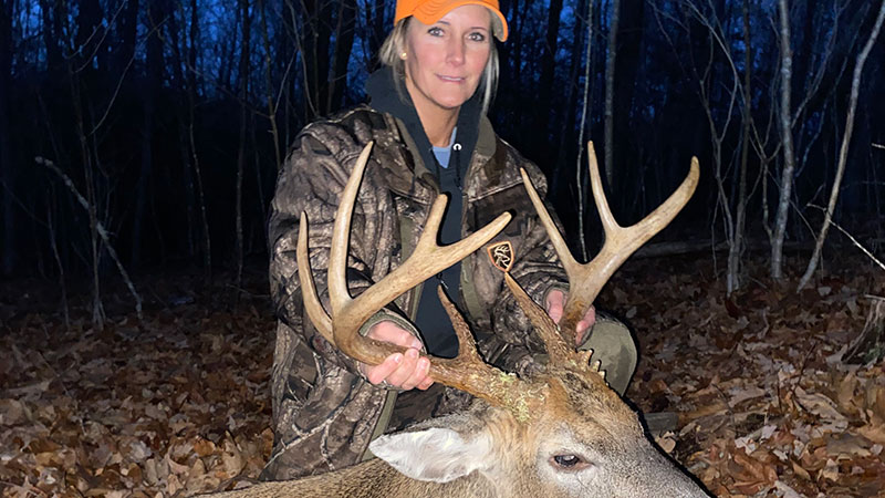 Stella Vance McKinney killed an Avery County brute during a Thanksgiving hunt. The mainframe 9-pointer was hot on a doe's trail.