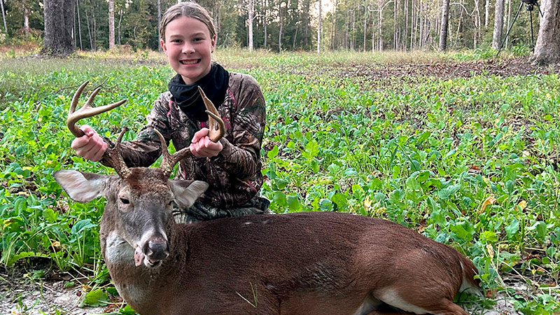 Tenley Schutte, 12-years-old of Aynor, SC killed an 8-point buck that weighed 170 pound in Horry County on Nov. 1, 2023.