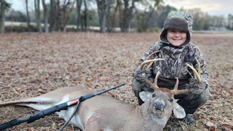 Sawyer Hayes has turned 8-years-old and scored himself his first deer, an 8-point buck in Latta, SC (Dillon County) on Nov. 26, 2023.