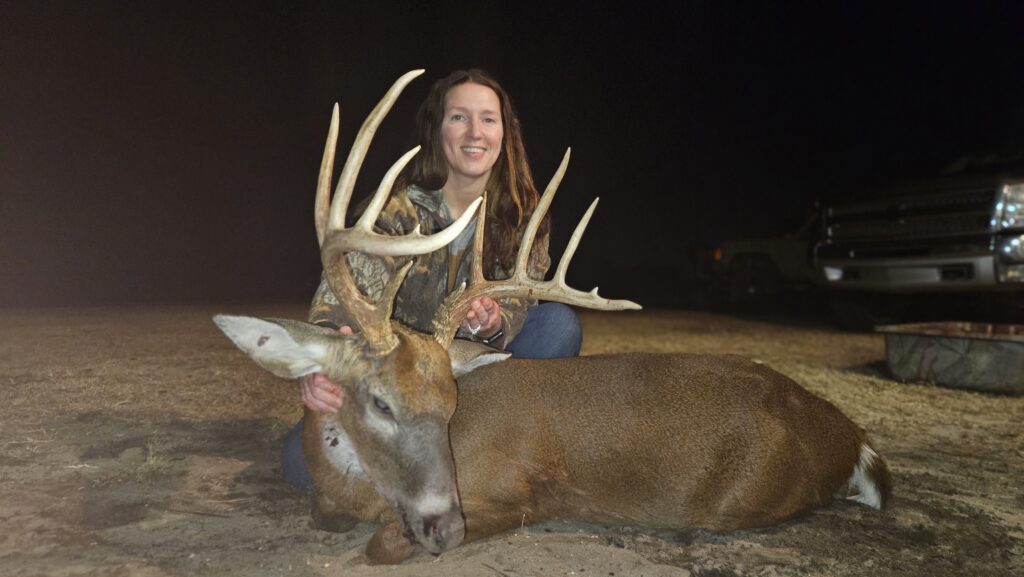 Cassie Tucker killed a 12-point buck in Wayne County, NC on Dec. 19, 2023. The deer weighed 150 pounds and green-scored 138 1/8 inches.