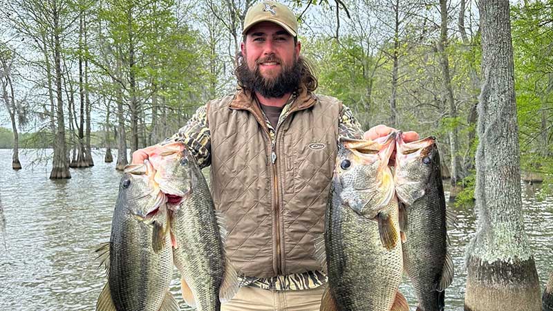 Chris Joyner of Camden, SC had a big day of bass fishing at Santee on March 26, 2024.