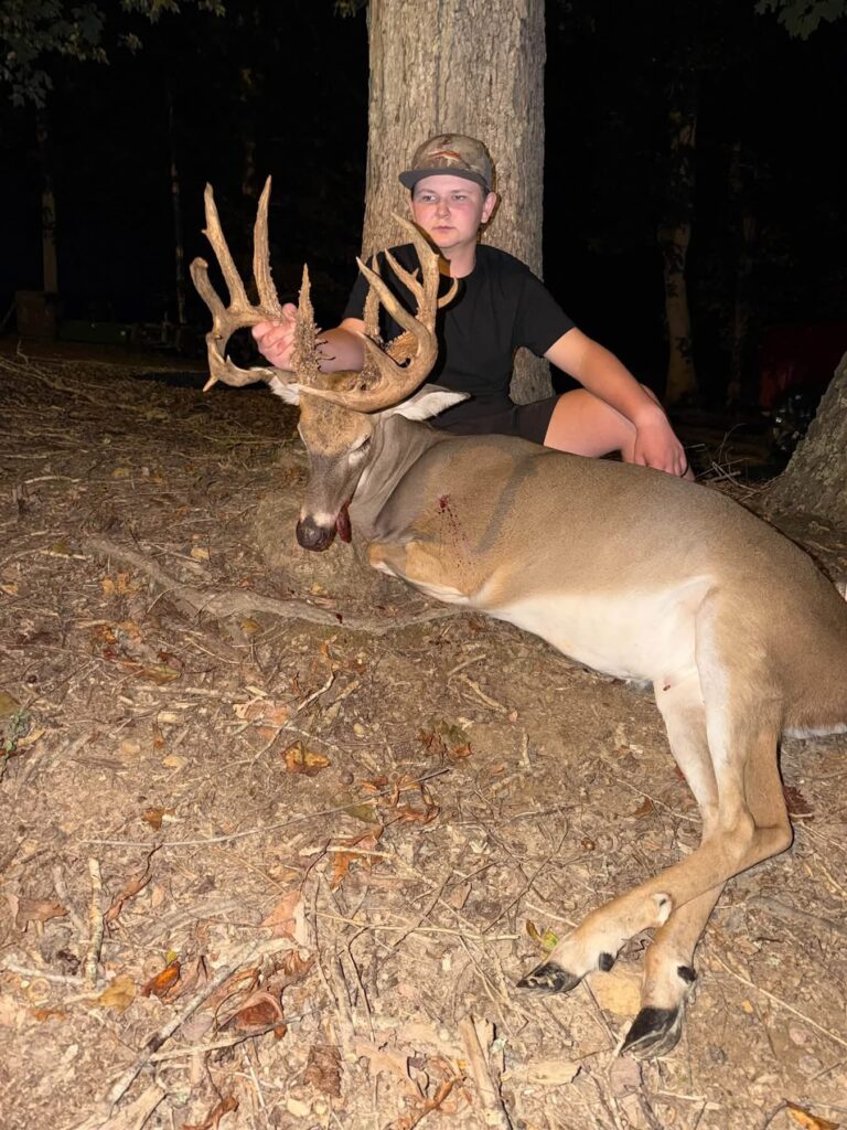 Austin Mangum of Berea, NC killed a 21-point buck in Granville County, NC on Sept. 14, 2026 while sitting on the ground from 30 yards away.