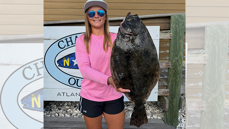 Courtney Swink was fishing the Atlantic Beach area during North Carolina's 2026 recreational flounder season and caught a 7+ pound flounder.